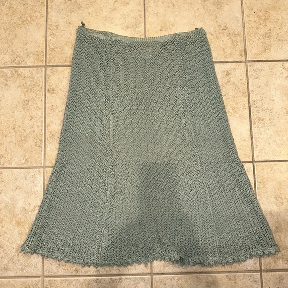 Pallas Original Knit Crochet S Skirt Irish Linen A-Line Midi Sheer Green RARE M - Picture 1 of 8